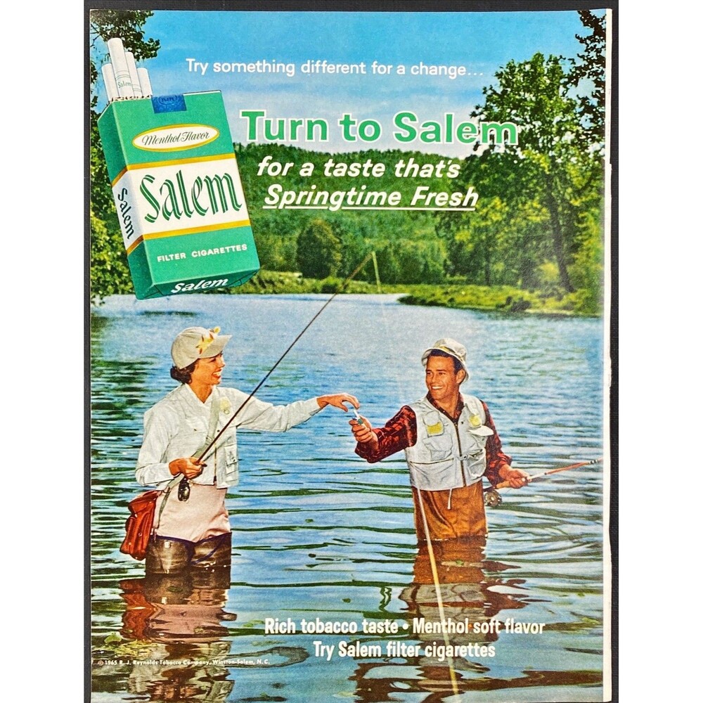 Salem Cigarettes "Springtime Fresh: Fly Fishing in Lake"Playboy Vintage Print Ad